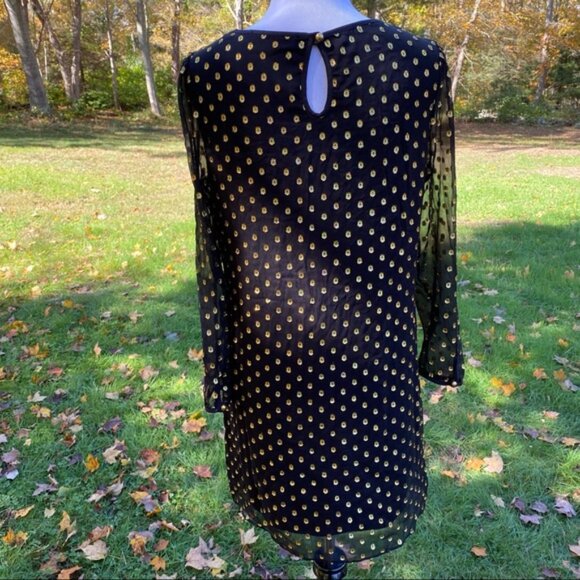 HUNTER DIXON ANTHROPOLOGIE DRESS MINI SHIFT BLACK GOLD METALLIC SILK SIZE 8 - Picture 6 of 11